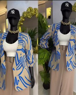 Abstract Print Blazer (Light Blue on brown)