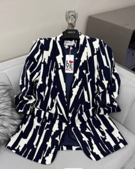 Abstract Print Blazer (Blue and White)