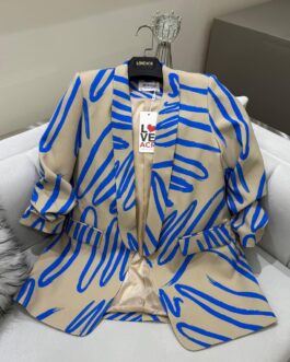 Abstract Print Blazer (Light Blue on brown)