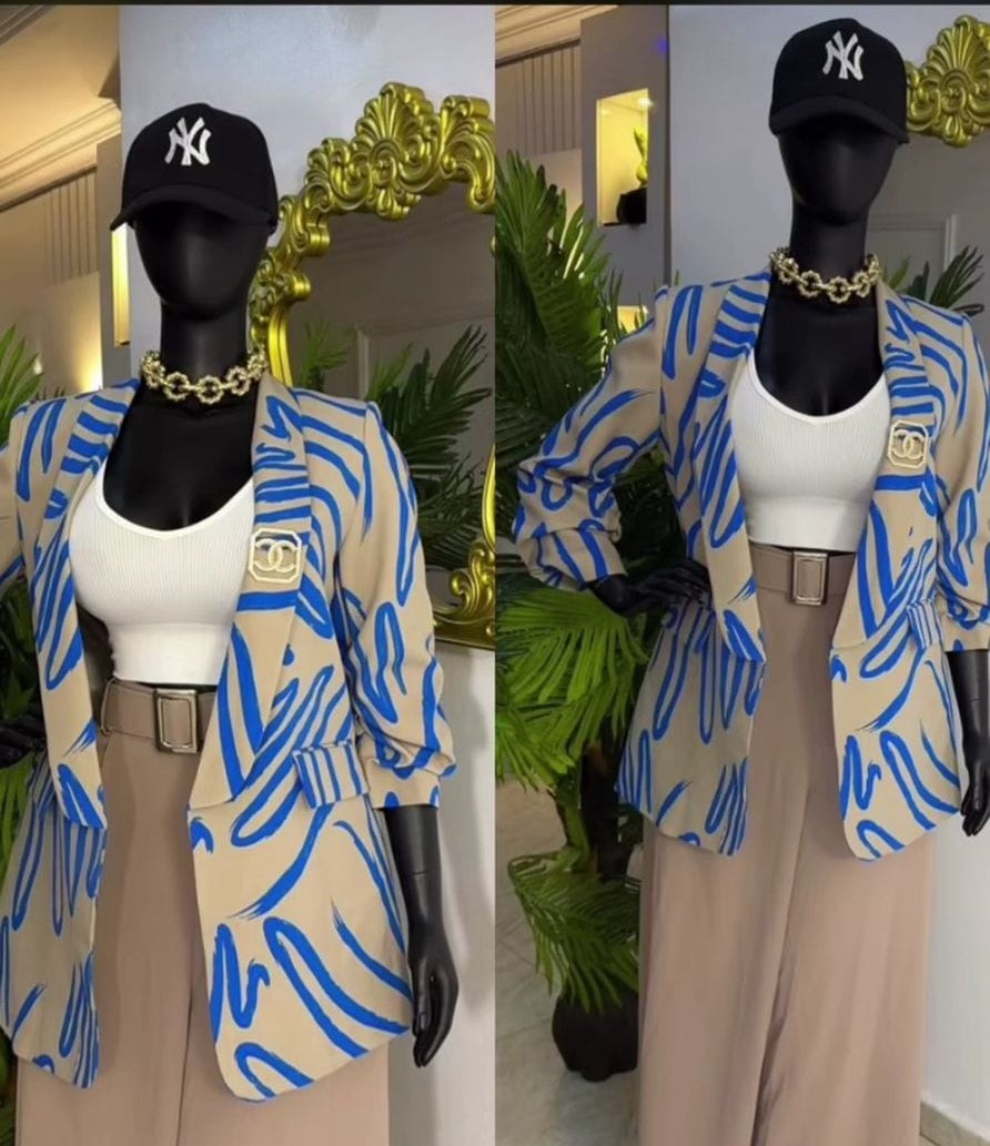 Abstract Print Blazer (Light Blue on brown) - Image 2